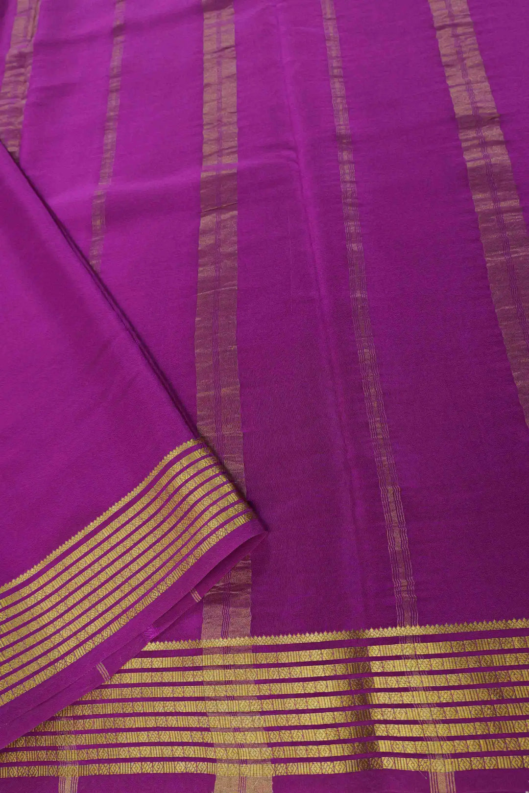 Purple Pure Mysore Silk Sarees with Gold Border and pallu