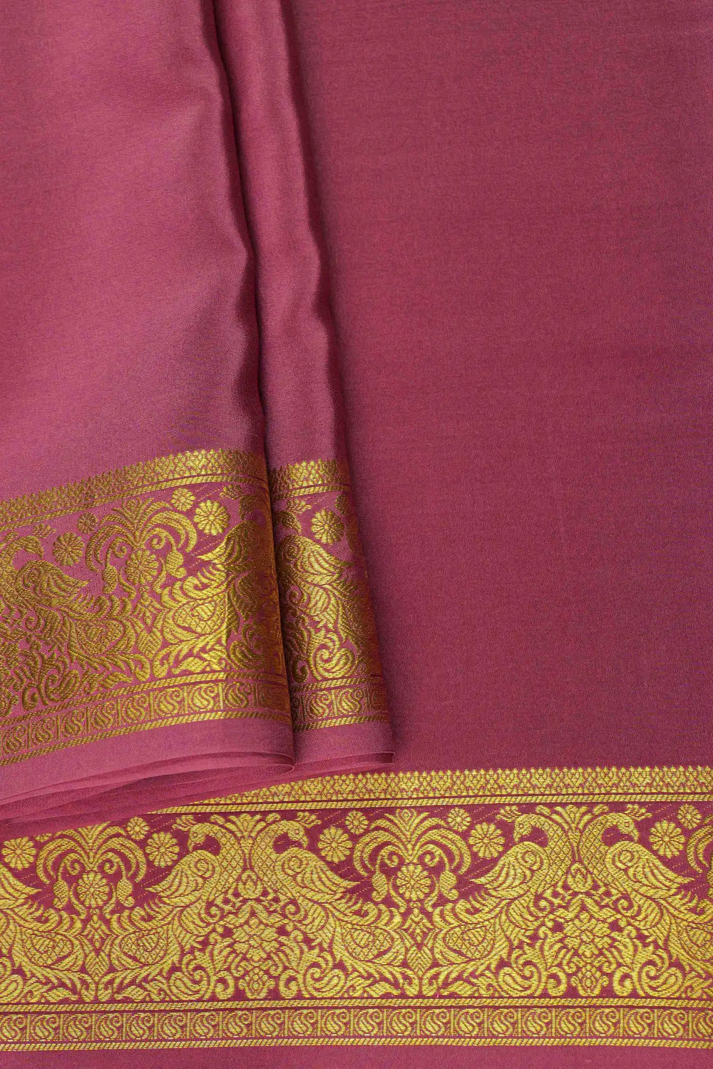 Purple Pure Mysore Silk Sarees with Gold double peacock Border