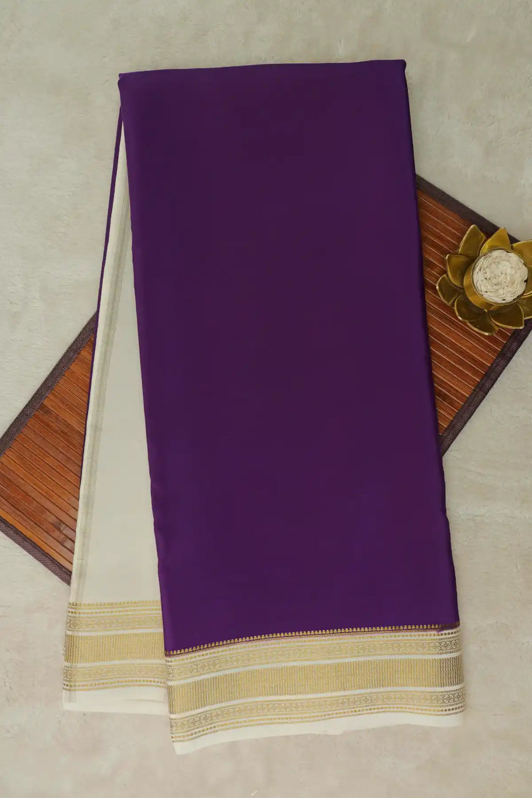 Purple and White Mysore Silk Sarees In Gatti Border