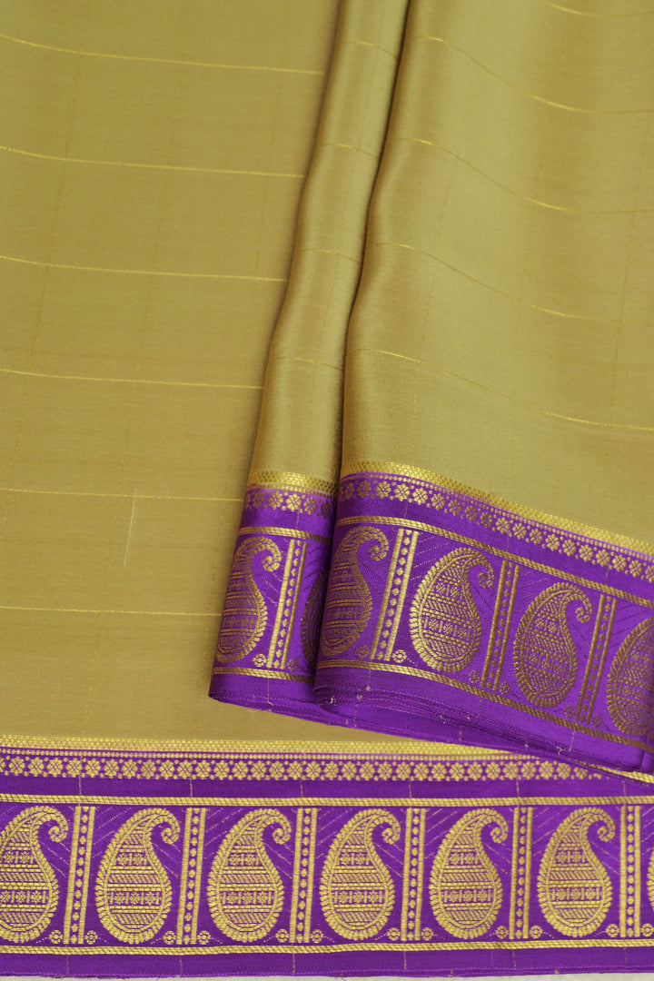 Purple bordered green Mysore silk saree