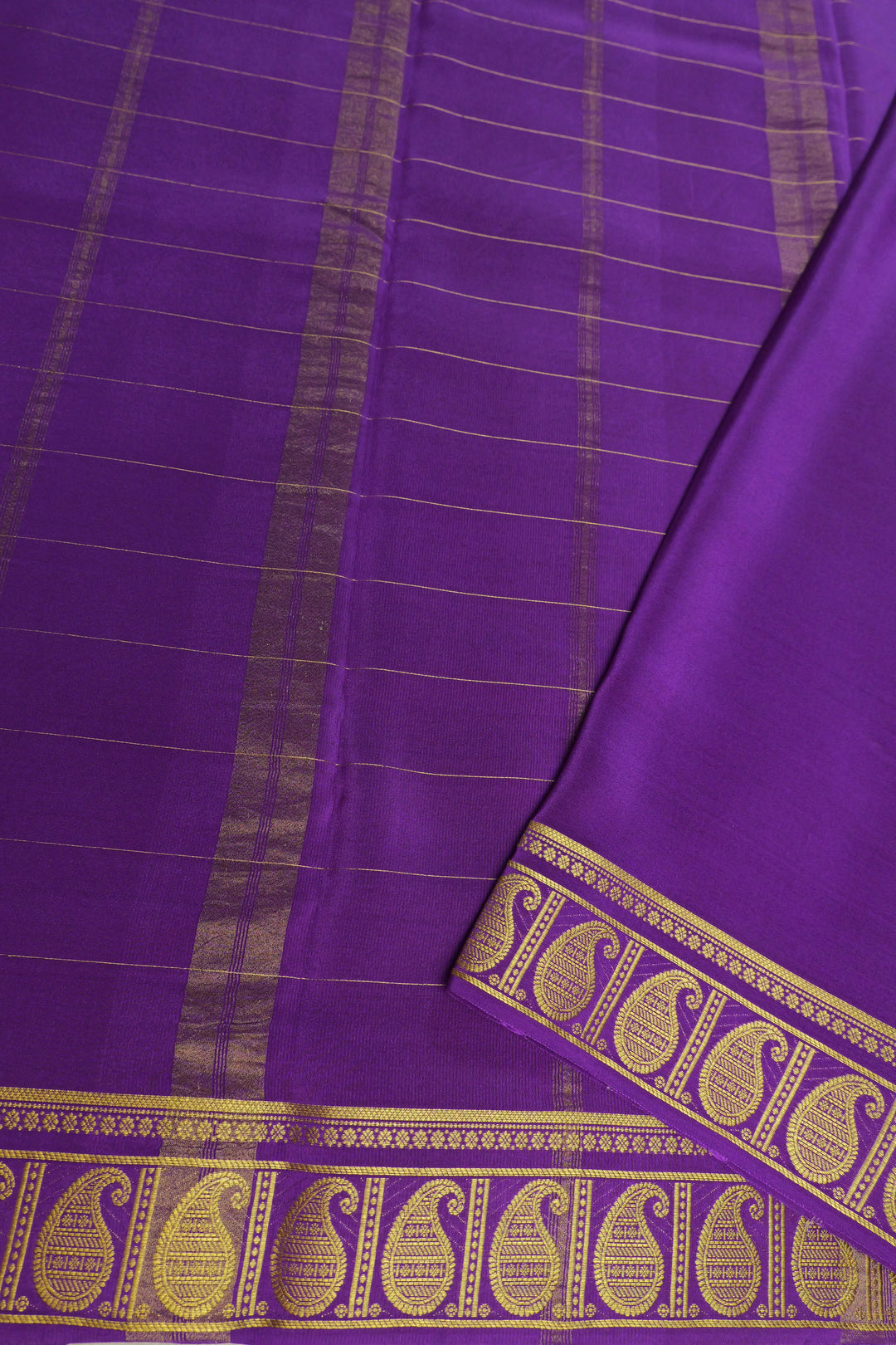 Purple pallu green pure Mysore silk saree