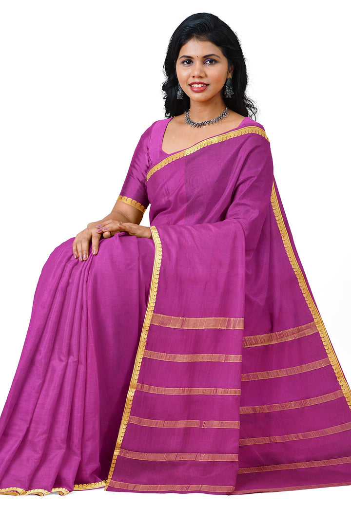 Purple Pure Mysore Crepe Silk Saree | SILK MARK CERTIFIED