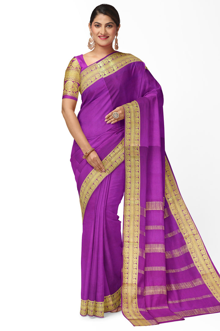 Purple Pure Mysore Crepe Silk  | SILK MARK CERTIFIED