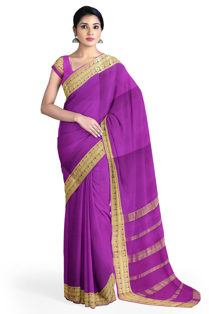 Purple Pure Mysore Crepe Silk  | SILK MARK CERTIFIED