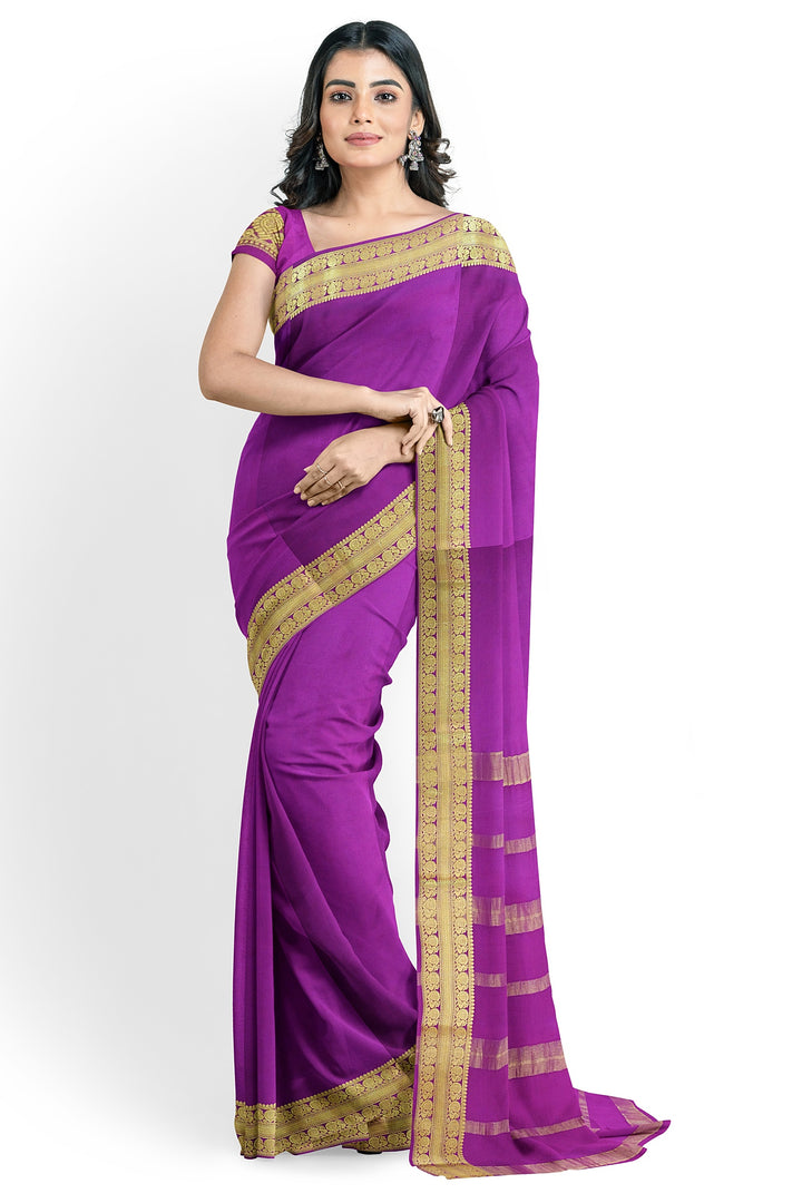 Purple Pure Mysore Crepe Silk  | SILK MARK CERTIFIED