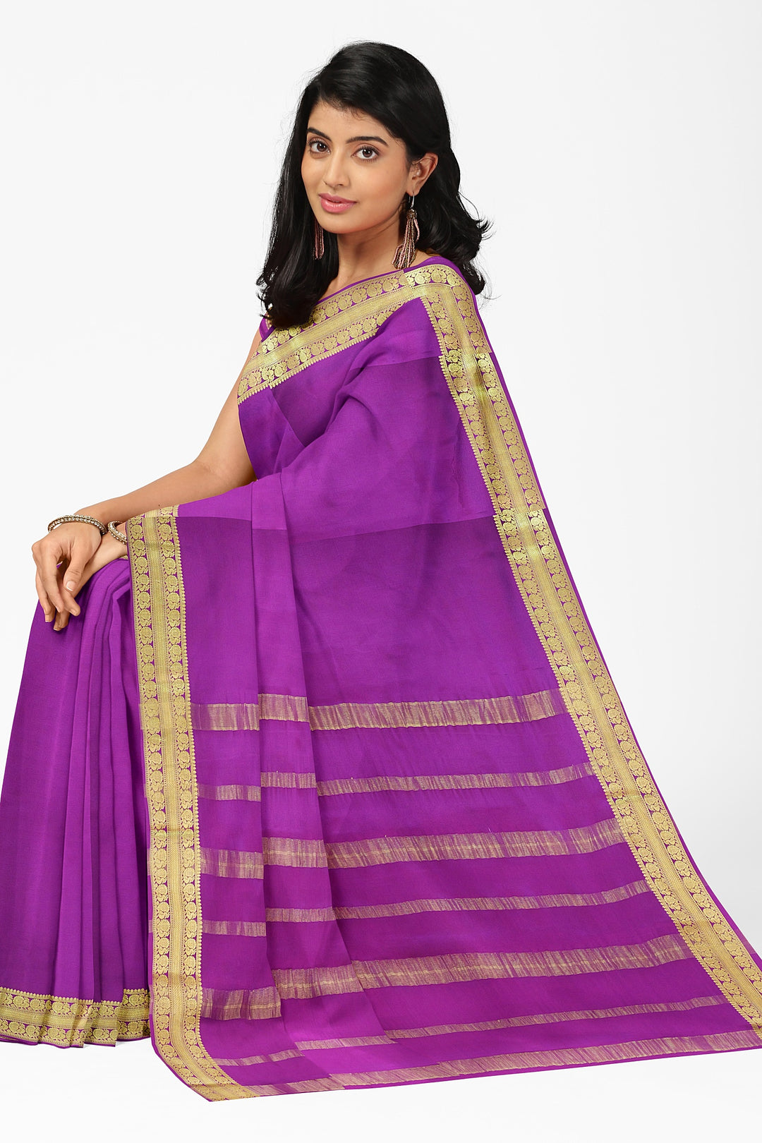 Purple Pure Mysore Crepe Silk  | SILK MARK CERTIFIED