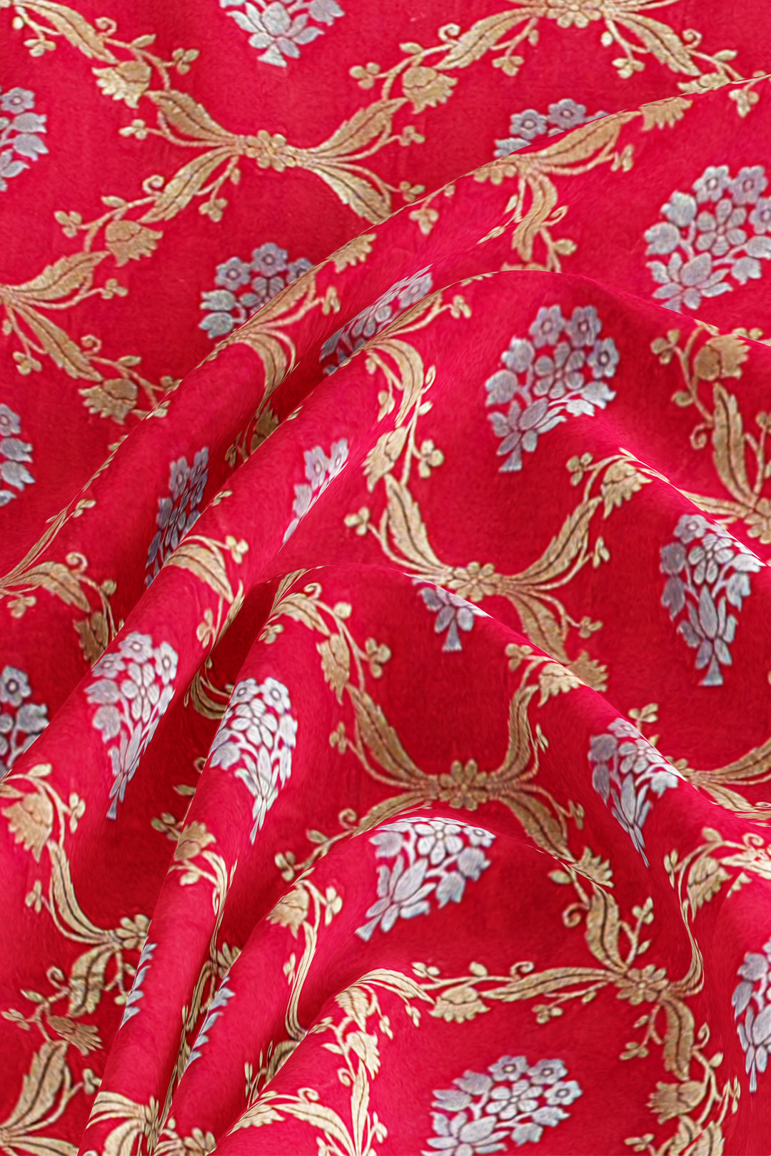 CHERRY RED BANARASI BLENDED KATAN SILK WITH JAAL WORK HANDLOOM SAREE