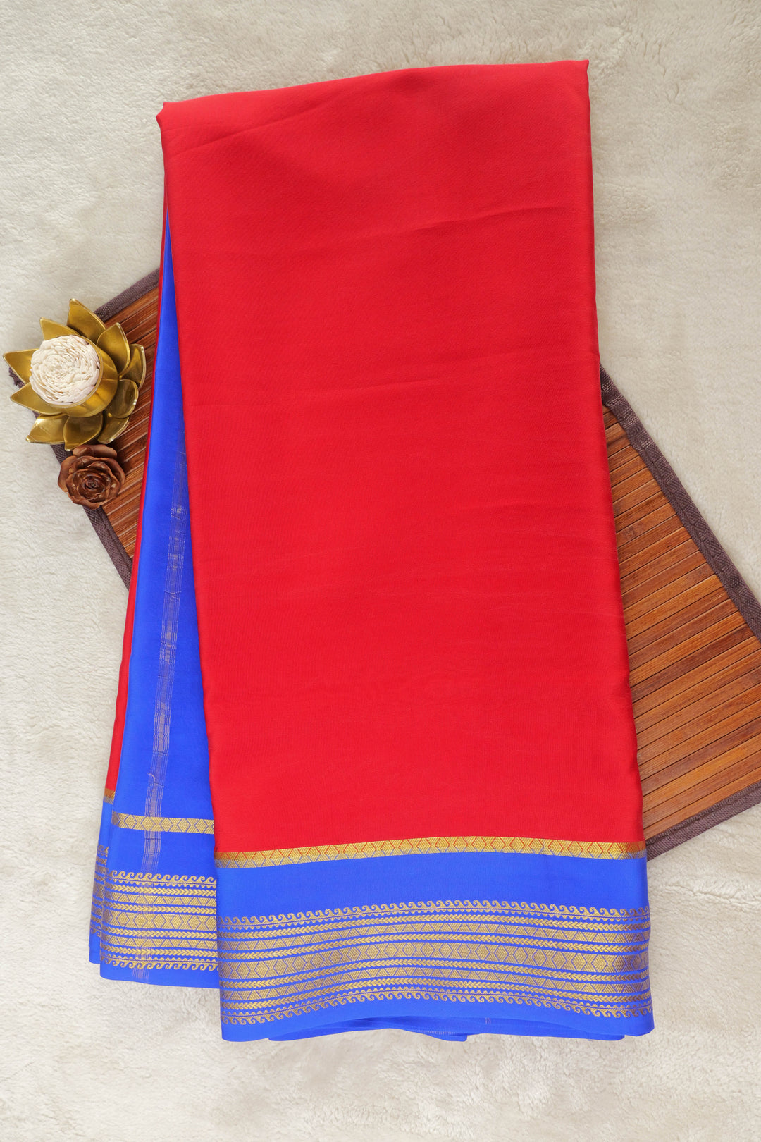 RED MYSORE SILK SAREES WITH CONTRAST PALLU