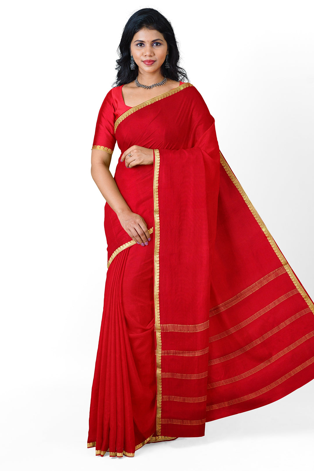 Red Colour Pure Mysore Crepe Silk Saree | SILK MARK CERTIFIED