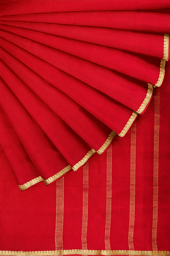 Red Colour Pure Mysore Crepe Silk Saree | SILK MARK CERTIFIED