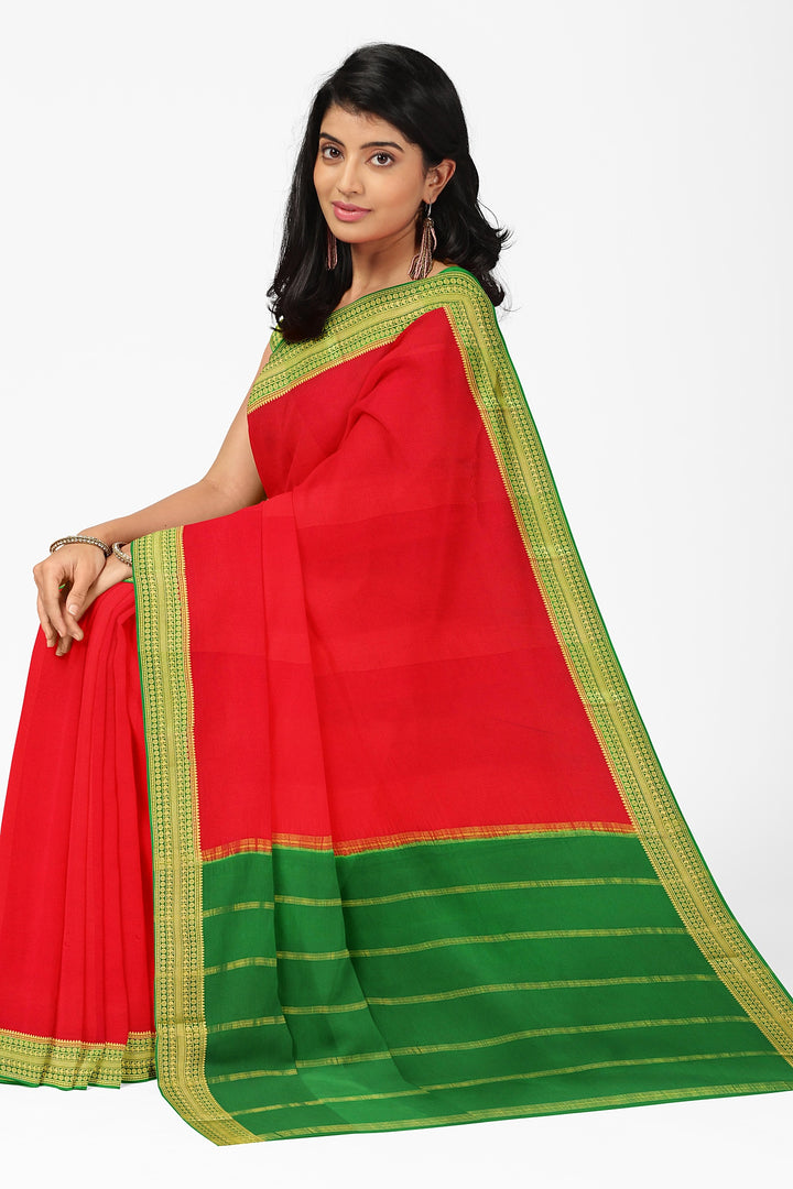 Red Pure Mysore Crepe Silk | SILK MARK CERTIFIED