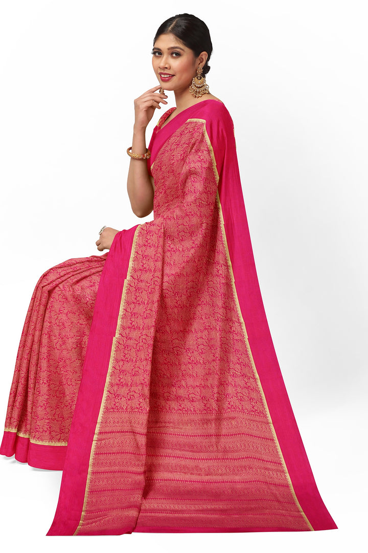 Pink Pure Mysore Silk Crushed Crepe Saree | SILK MARK CERTIFIED