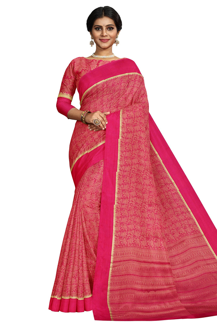 Pink Pure Mysore Silk Crushed Crepe Saree | SILK MARK CERTIFIED