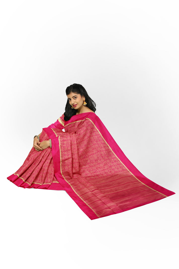 Pink Pure Mysore Silk Crushed Crepe Saree | SILK MARK CERTIFIED