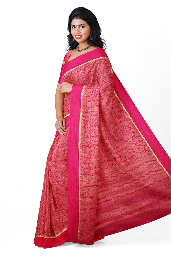 Pink Pure Mysore Silk Crushed Crepe Saree | SILK MARK CERTIFIED