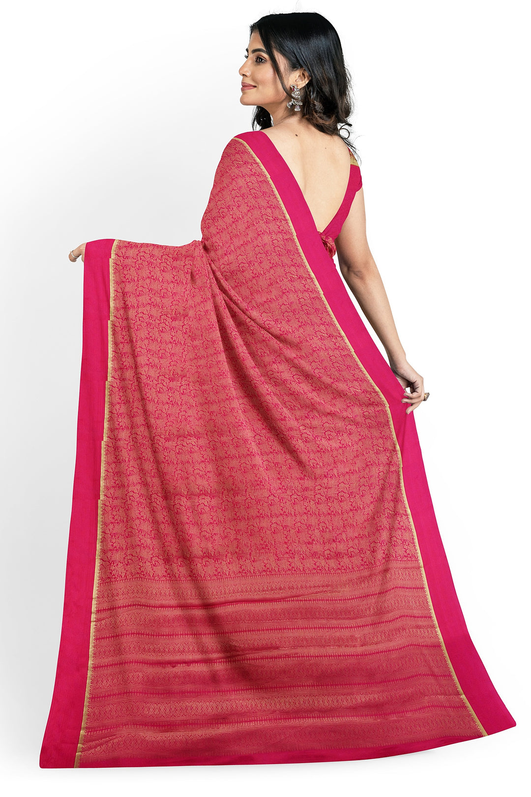 Pink Pure Mysore Silk Crushed Crepe Saree | SILK MARK CERTIFIED