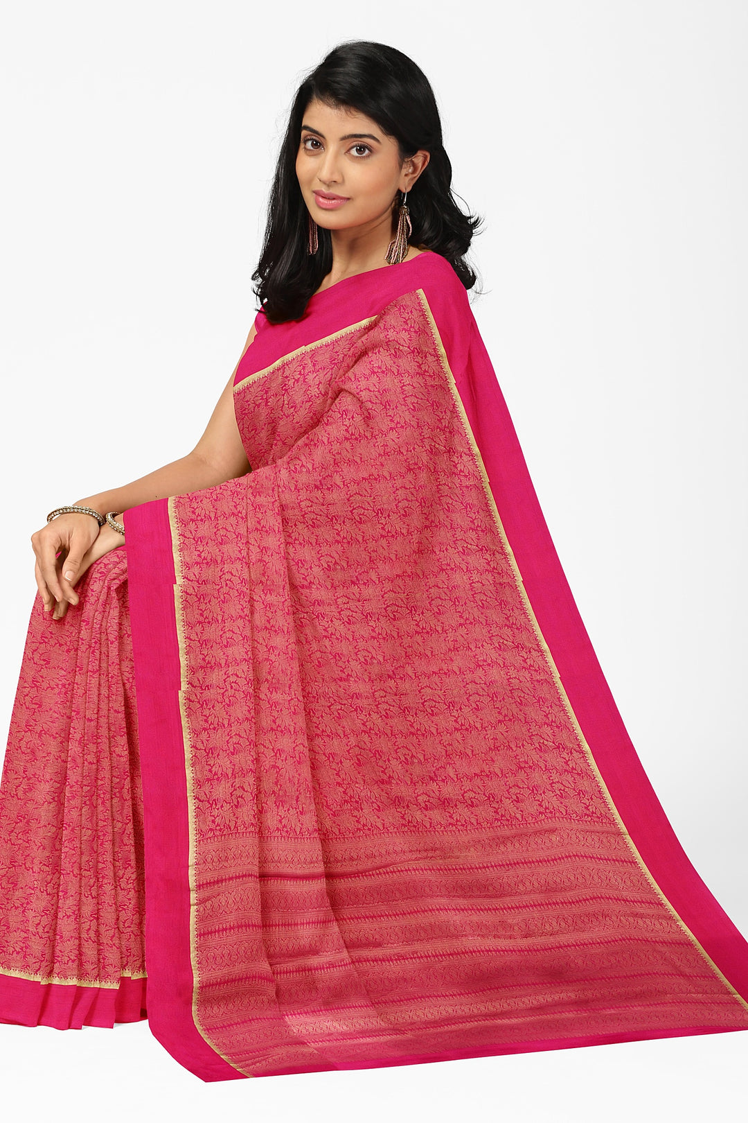 Pink Pure Mysore Silk Crushed Crepe Saree | SILK MARK CERTIFIED