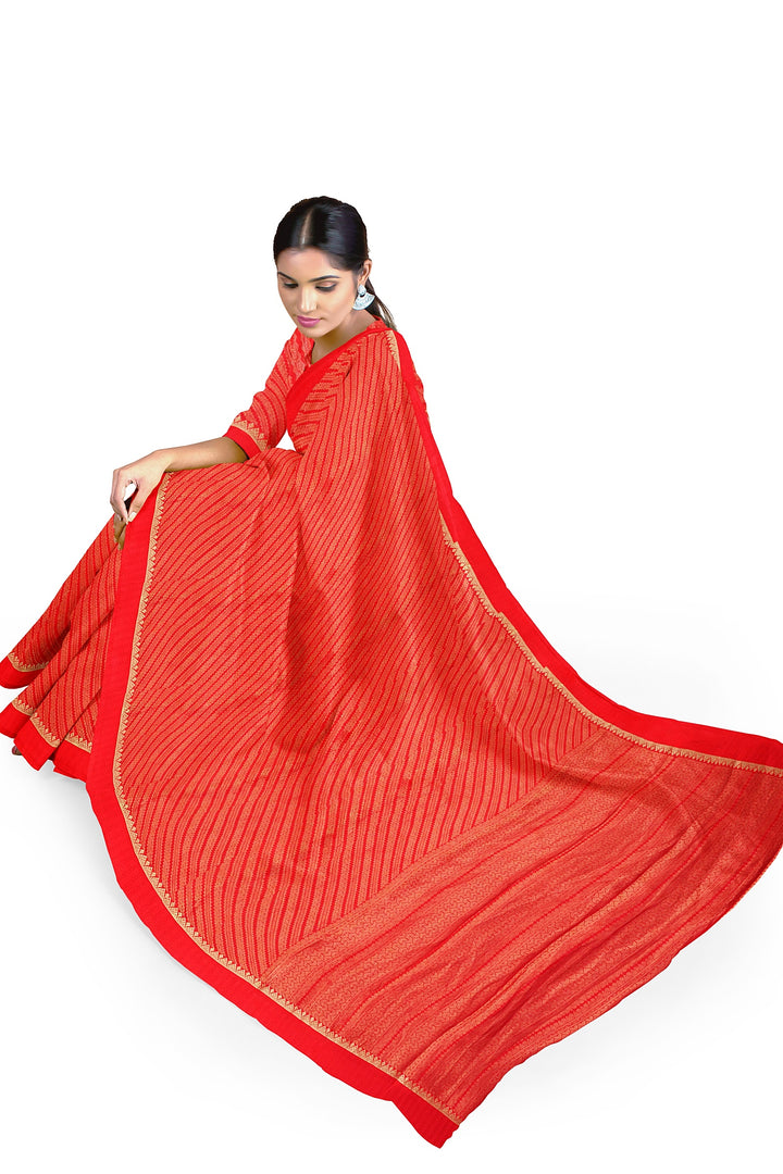 Red Pure Mysore Crepe Silk Saree | SILK MARK CERTIFIED