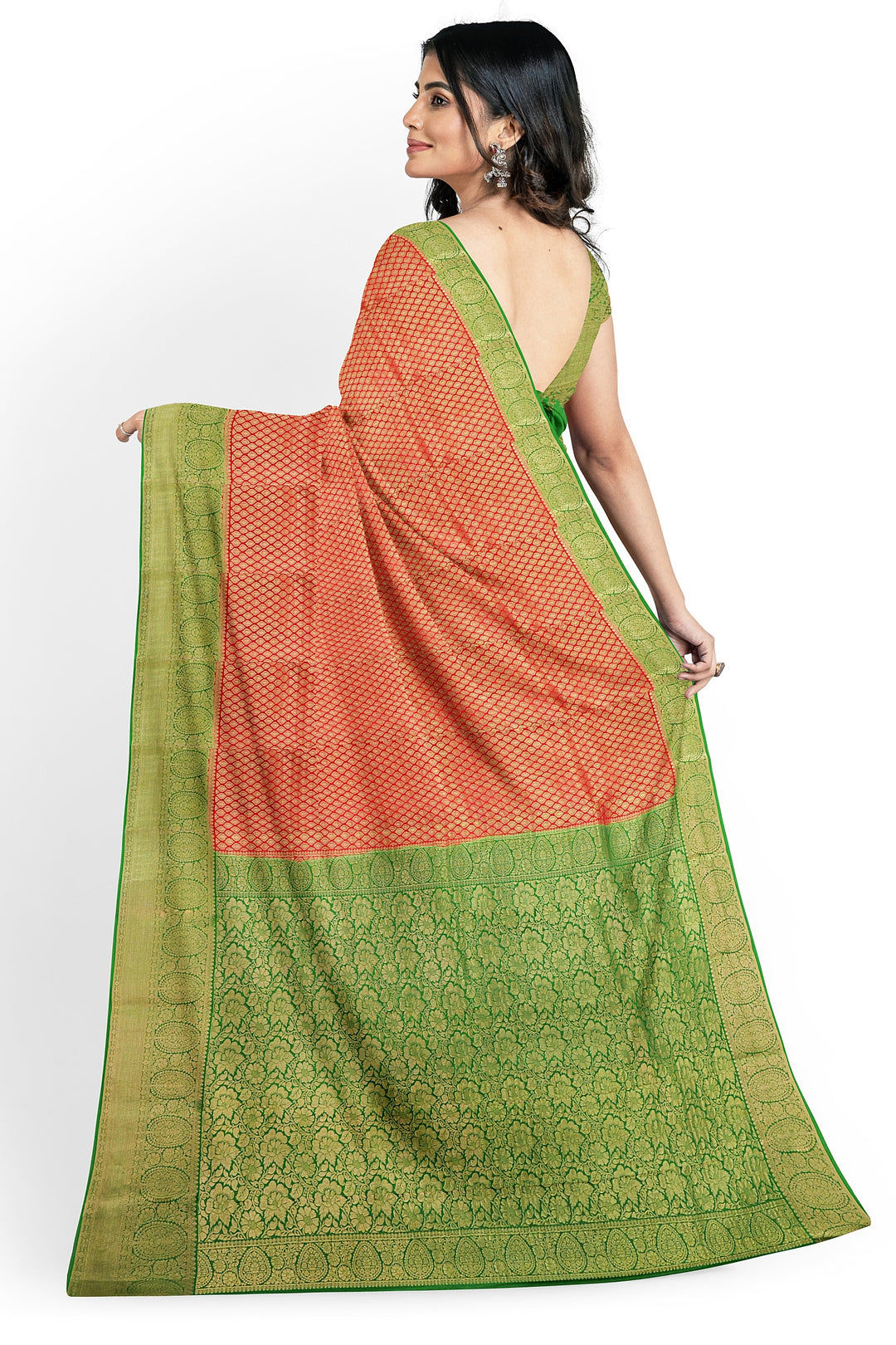RED PURE CREPE MYSORE SILK SAREE WITH BROCADE DETAILING AND CONTRAST BORDER | SILK MARK CERTIFIED