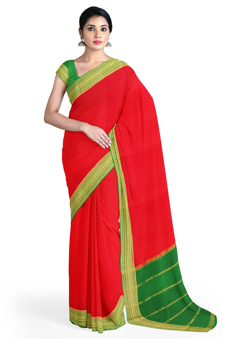 Red Pure Mysore Crepe Silk | SILK MARK CERTIFIED