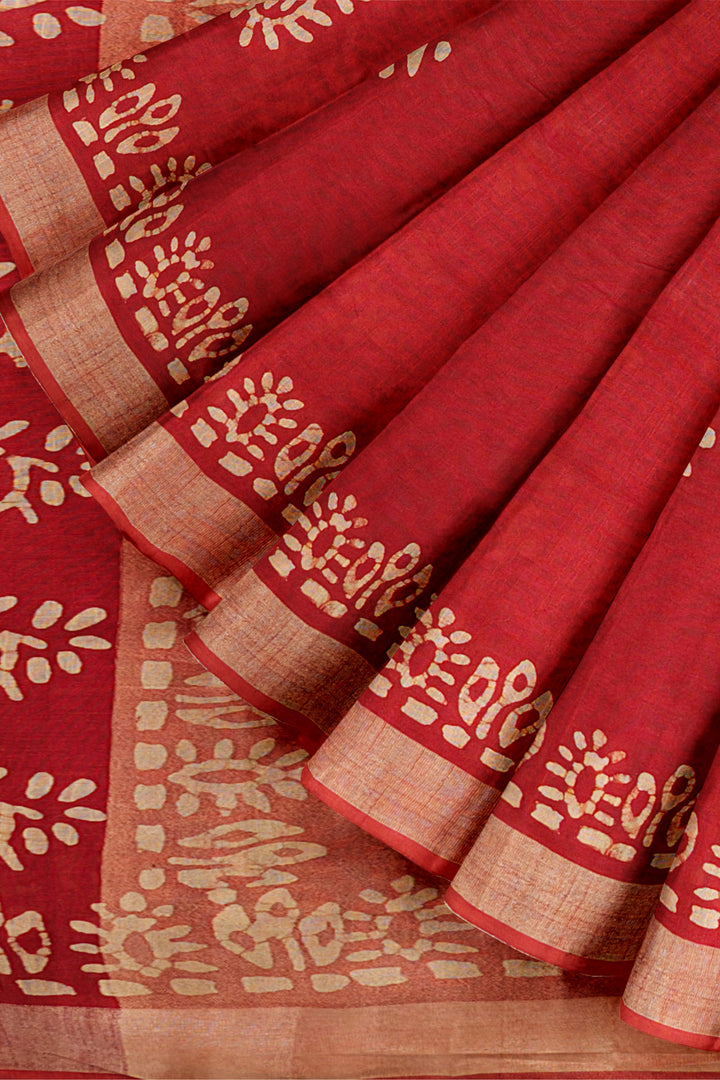 RED COLOUR BLENDED COTTON SADA BANARASI HANDLOOM SAREE - ATHARVA