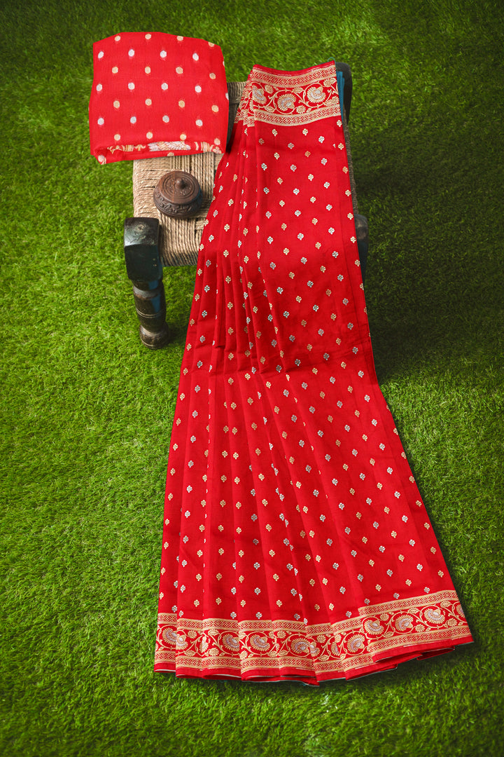 RED BANARASI BLENDED KATAN SILK BANARASI HANDLOOM SAREE - ATHARVA