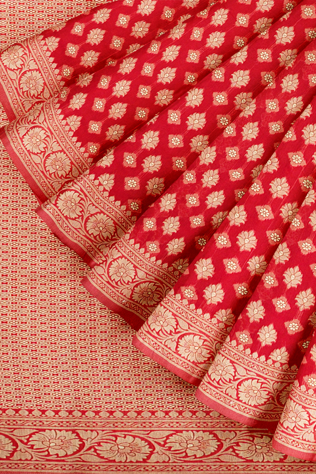 RED COLOUR BLENDED COTTON SADA BANARASI HANDLOOM SAREE - ATHARVA