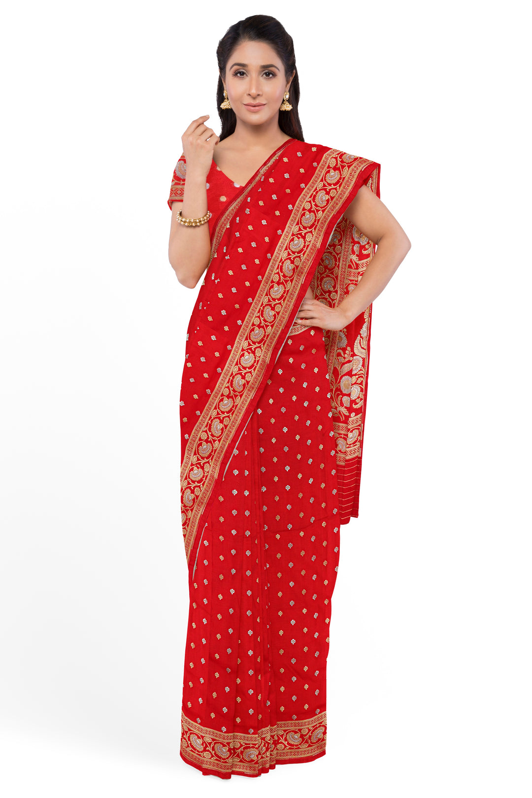 RED BANARASI BLENDED KATAN SILK BANARASI HANDLOOM SAREE - ATHARVA