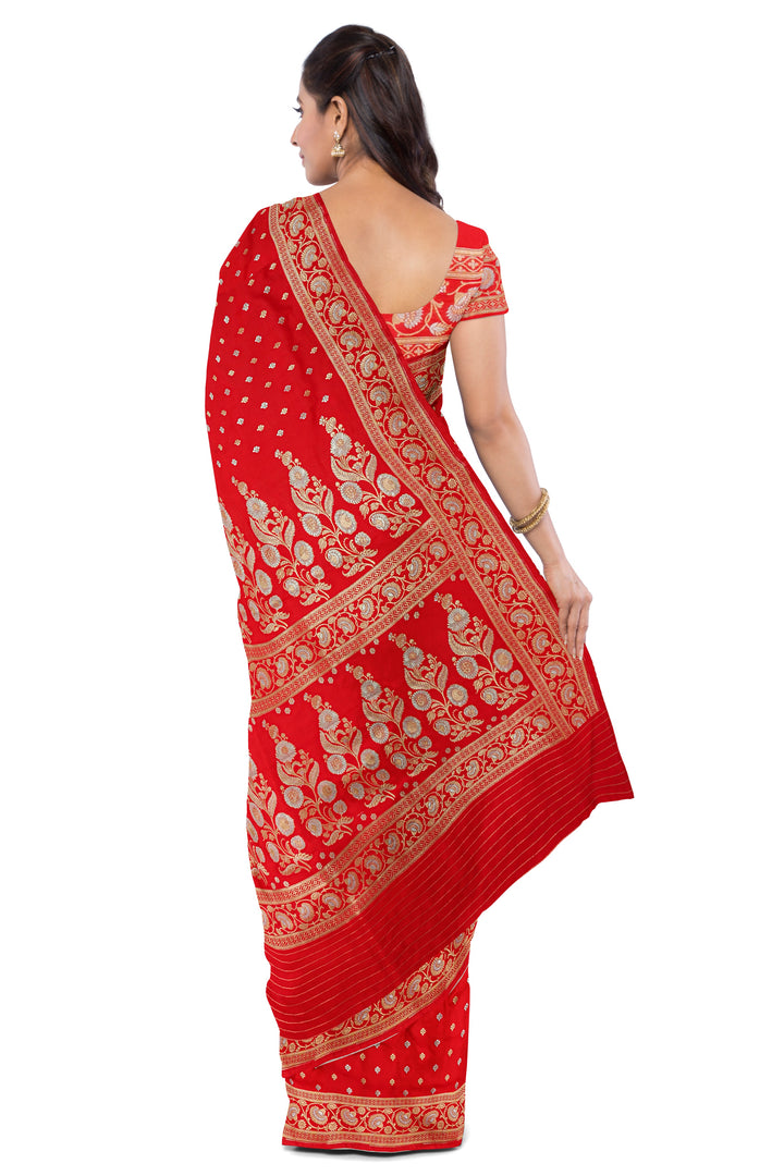 RED BANARASI BLENDED KATAN SILK BANARASI HANDLOOM SAREE - ATHARVA