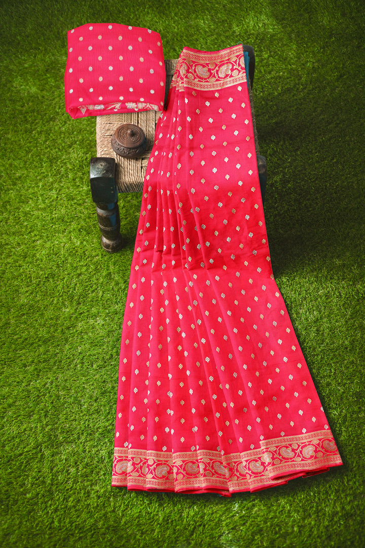 PINK BANARASI BLENDED KATAN SILK BANARASI HANDLOOM SAREE - ATHARVA