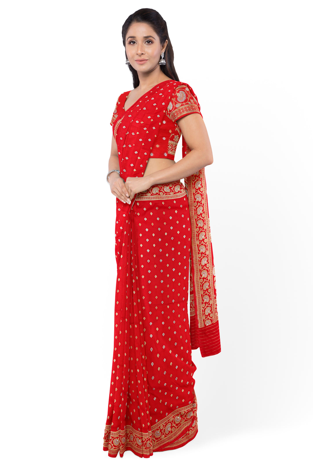 RED BANARASI BLENDED KATAN SILK BANARASI HANDLOOM SAREE - ATHARVA