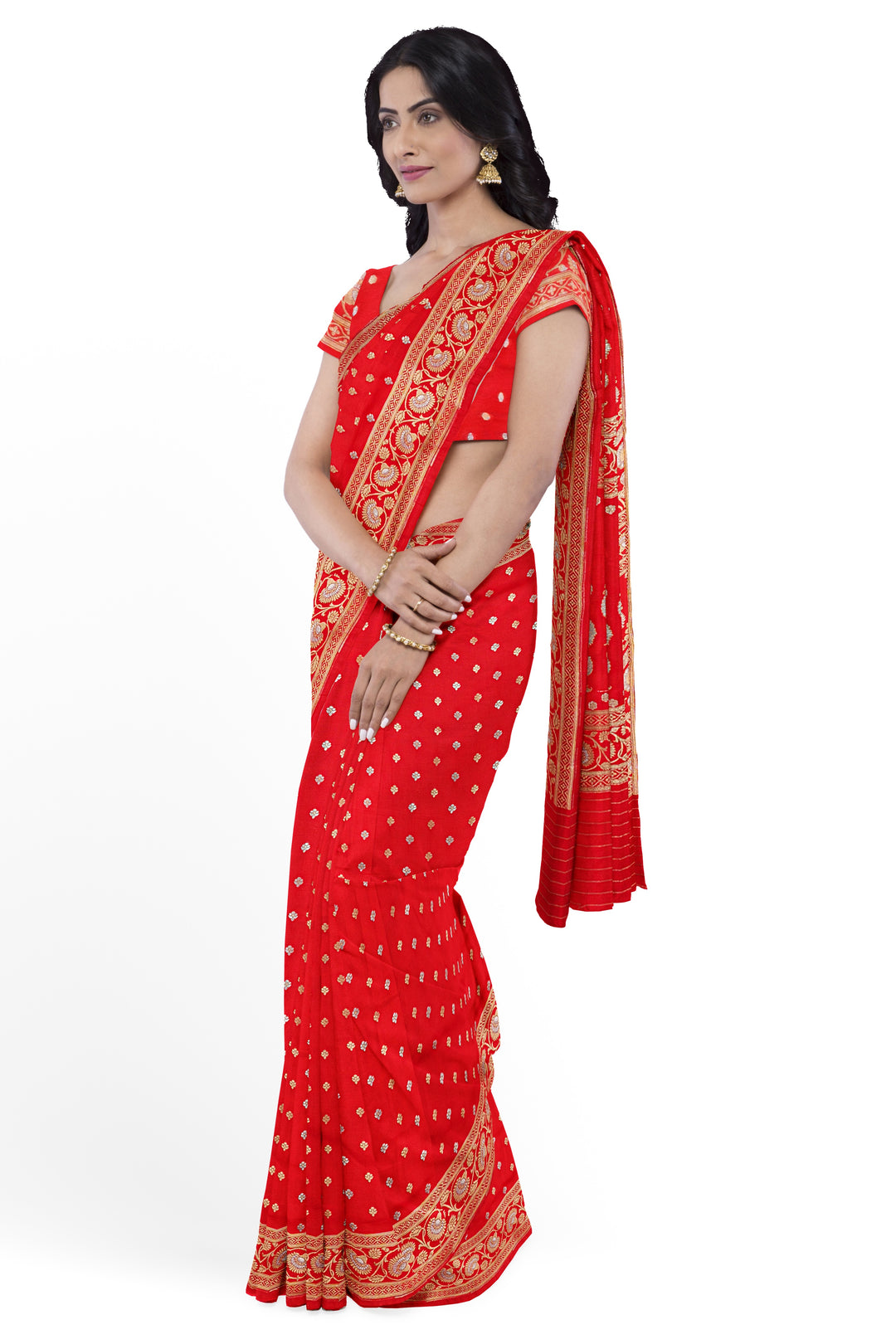 RED BANARASI BLENDED KATAN SILK BANARASI HANDLOOM SAREE - ATHARVA