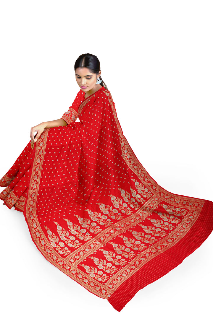 RED BANARASI BLENDED KATAN SILK BANARASI HANDLOOM SAREE - ATHARVA