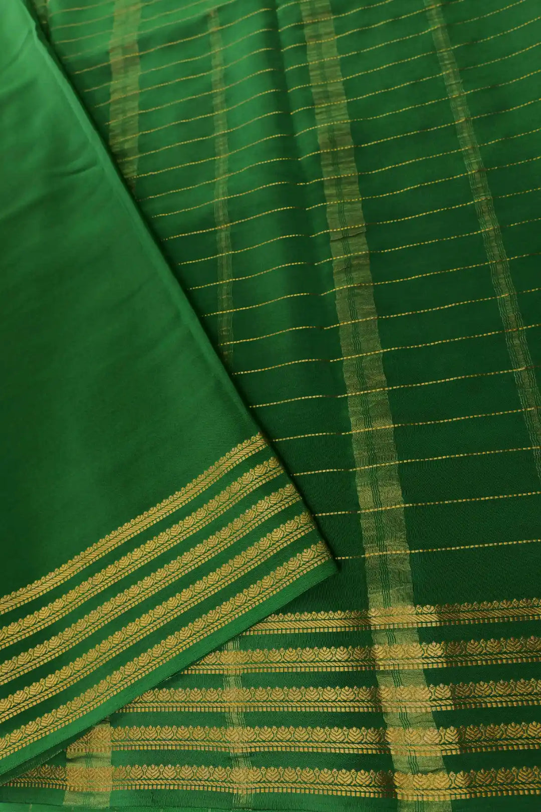 Red Mysore Silk Saree Green Gold Striped Border