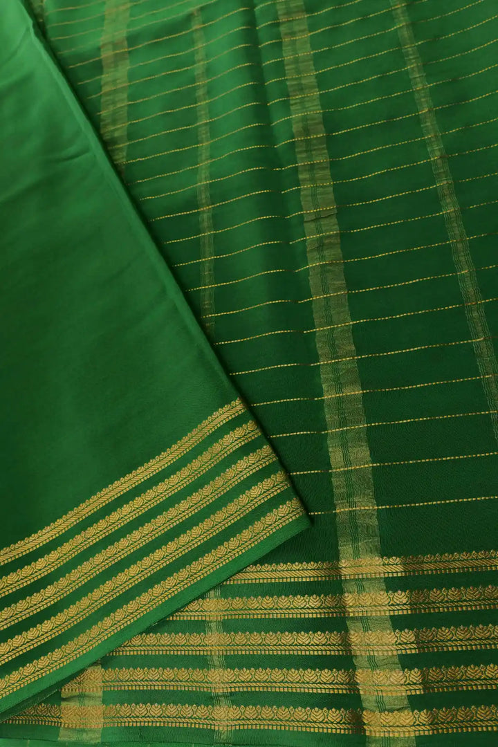 Red Mysore Silk Saree Green Gold Striped Border
