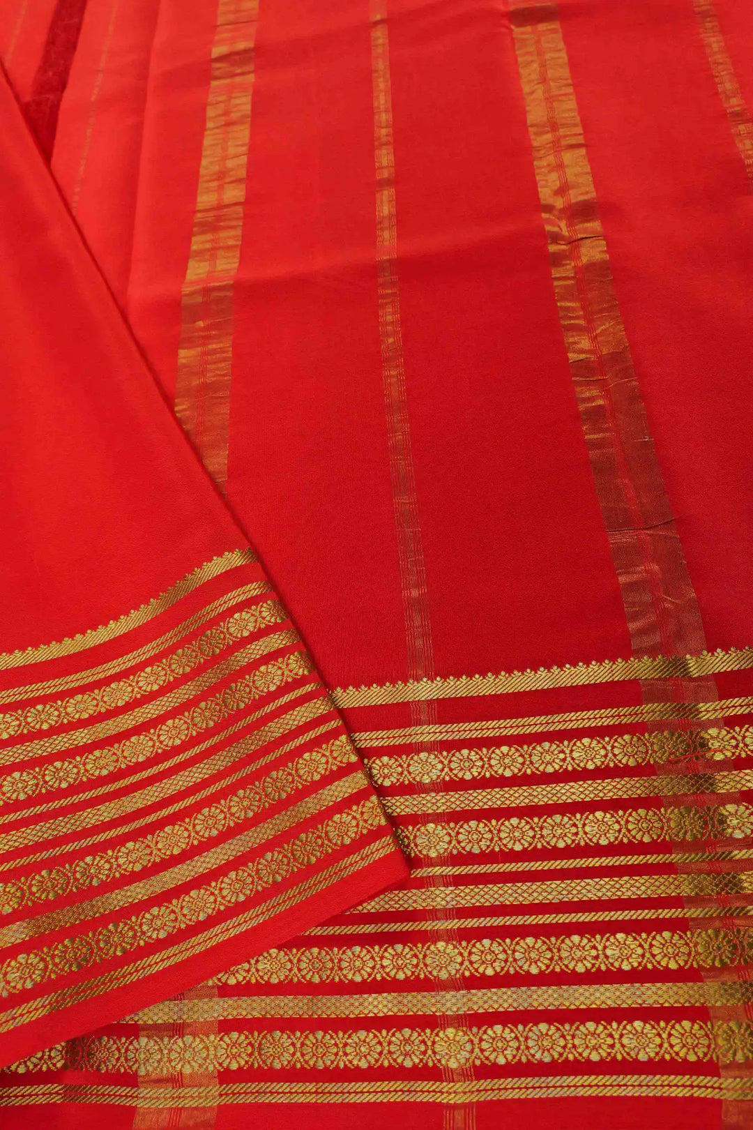 Red Mysore Silk Saree with Rich Gold Zari Work on Pallu