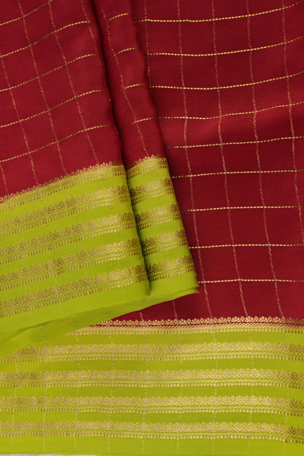 Red Mysore Silk Saree with Rich Golden Zari Border