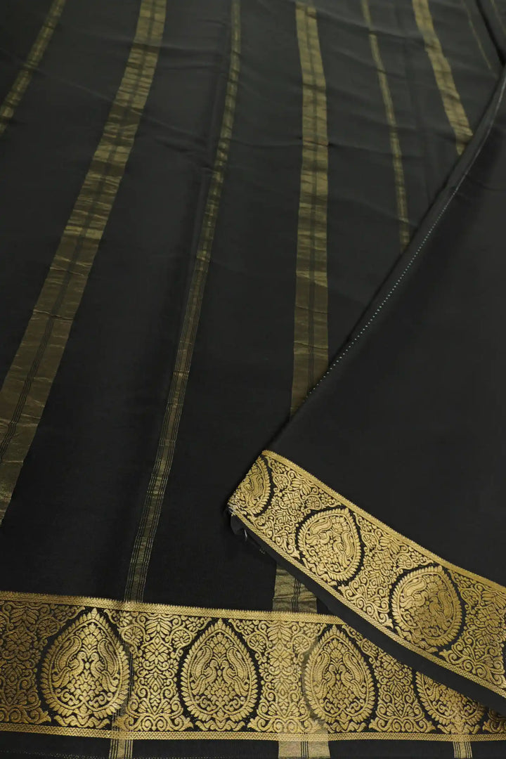 Red Mysore Silk Saree with contrast black pallu