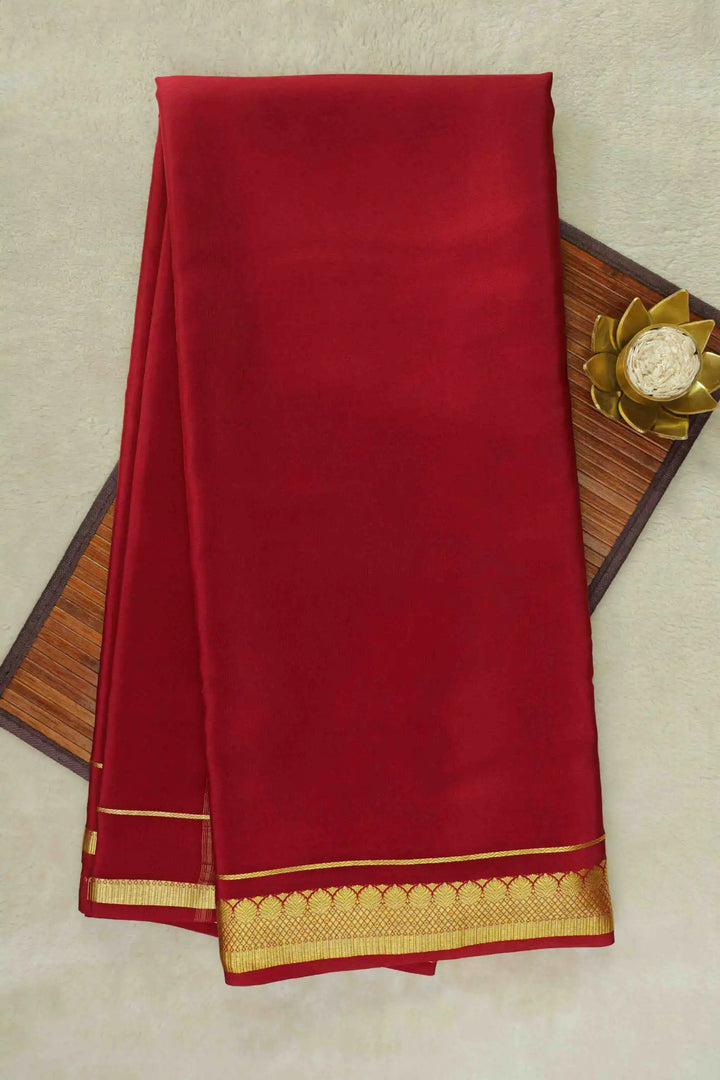 Red Mysore Silk Saree with gold border