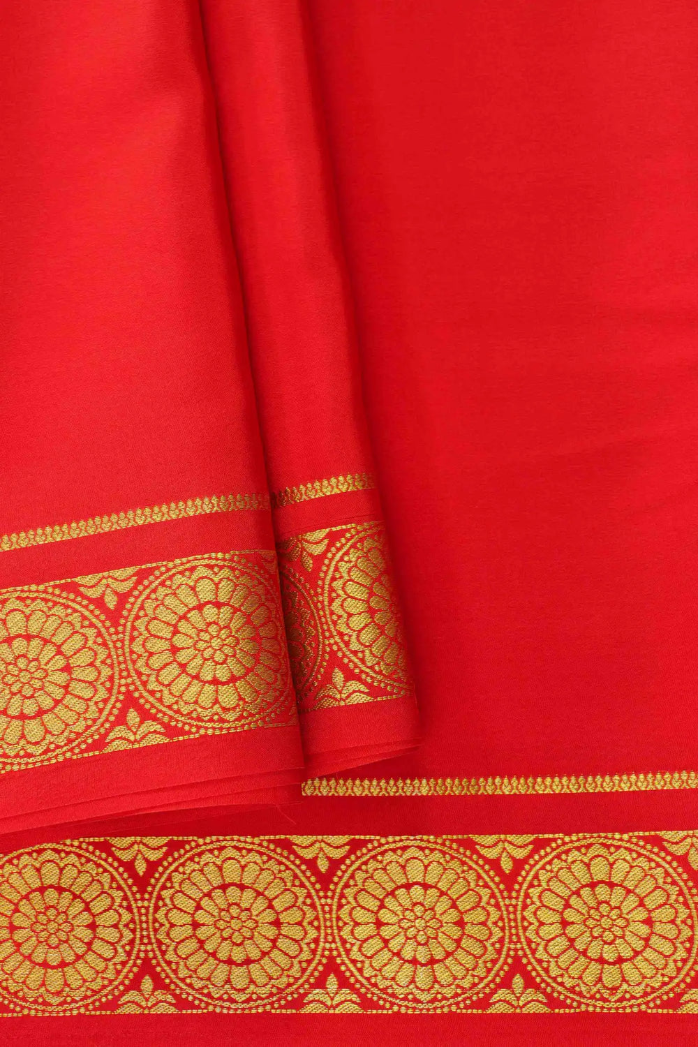 Red Mysore Silk Saree with gold border and blouse