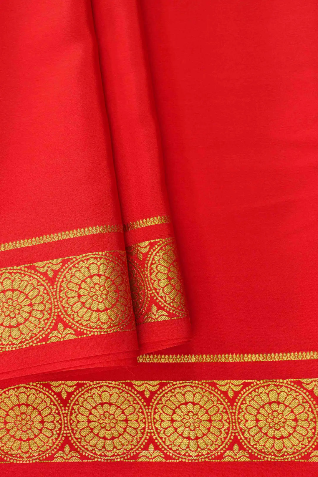 Red Mysore Silk Saree with gold border and blouse