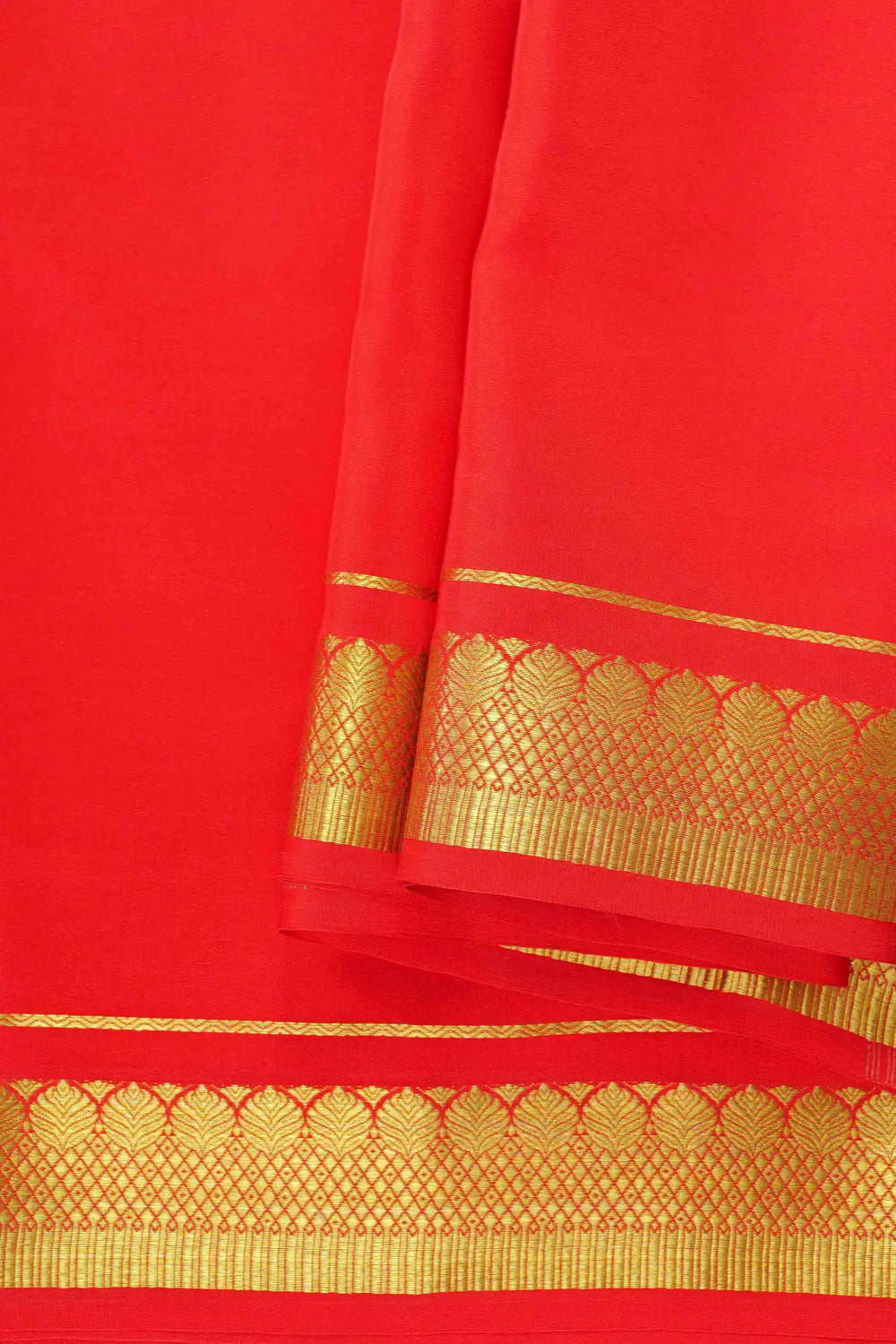 Red Mysore Silk Saree with gold border and blouse piece