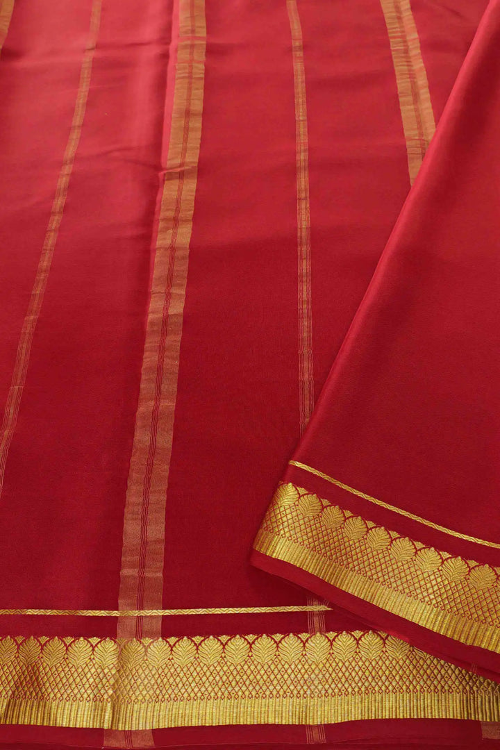 Red Mysore Silk Saree with gold pallu and border