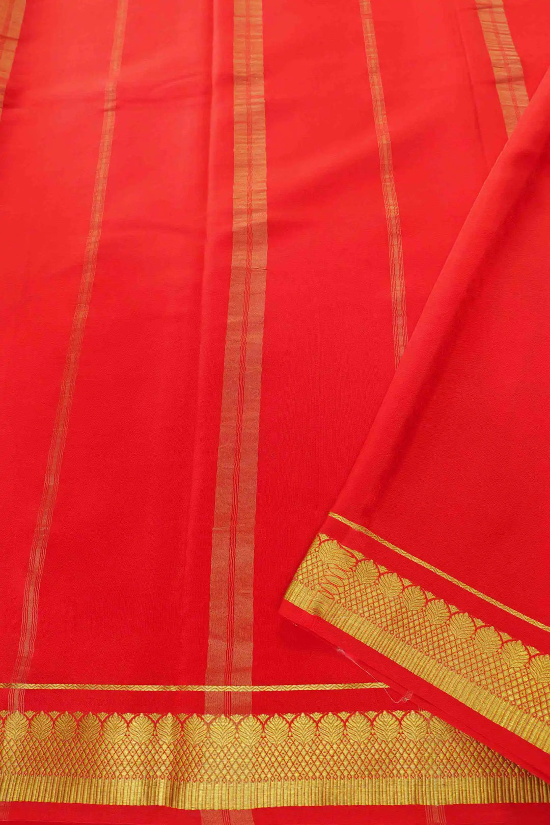 Red Mysore Silk Saree with gold pallu border