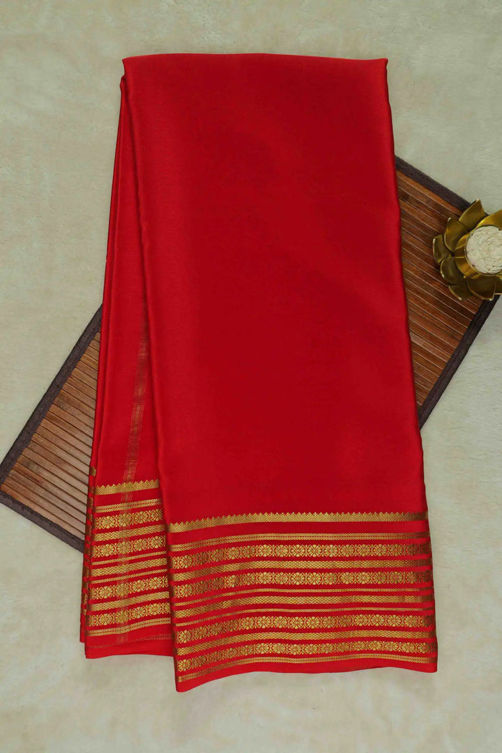 Red Mysore Silk Sarees with Golden Zari Border and Pallu