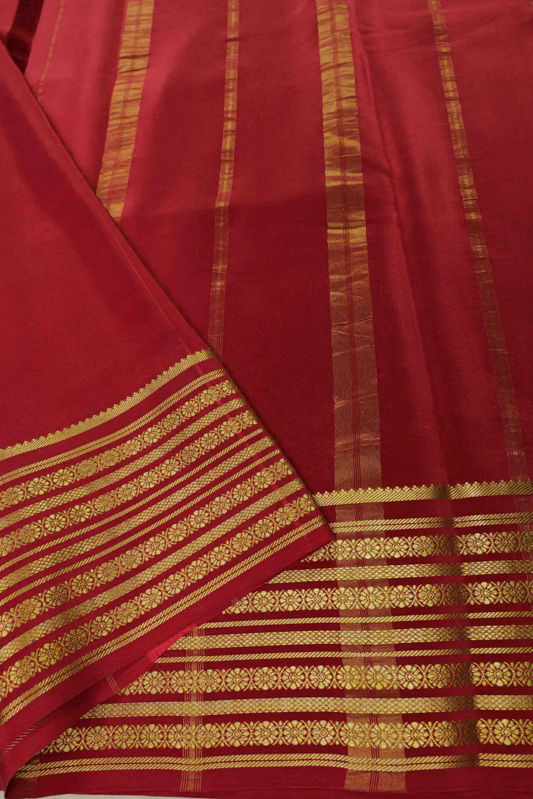 Red Mysore Silk Sarees with Rich Gold Zari Work on Pallu