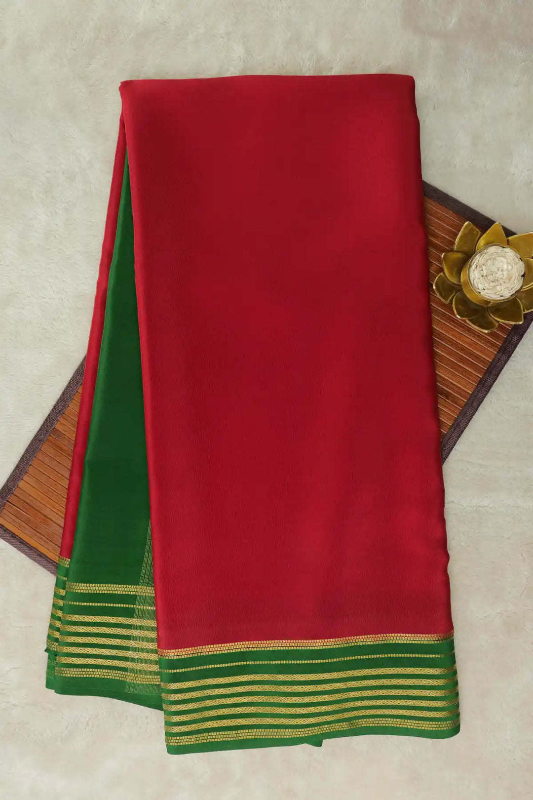 Red Mysore Silk saree with green border