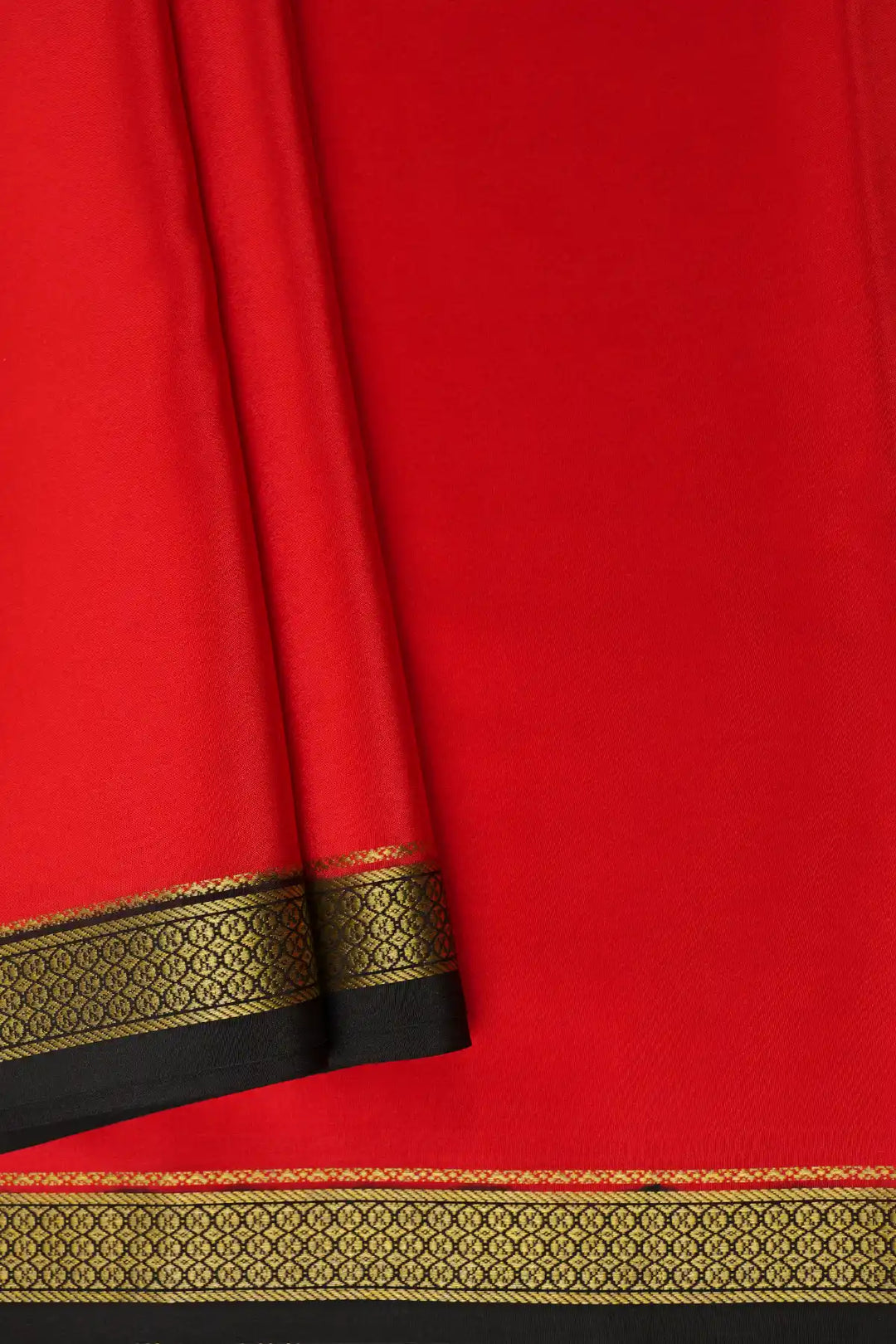 Red Mysore saree with black gold border