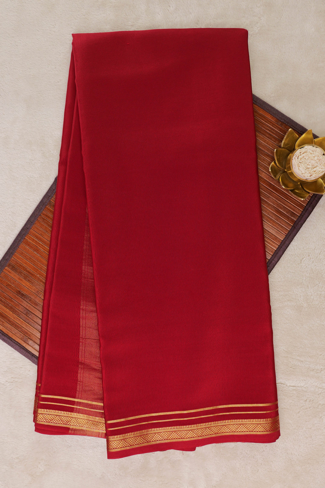 Red Mysore silk saree with gold border