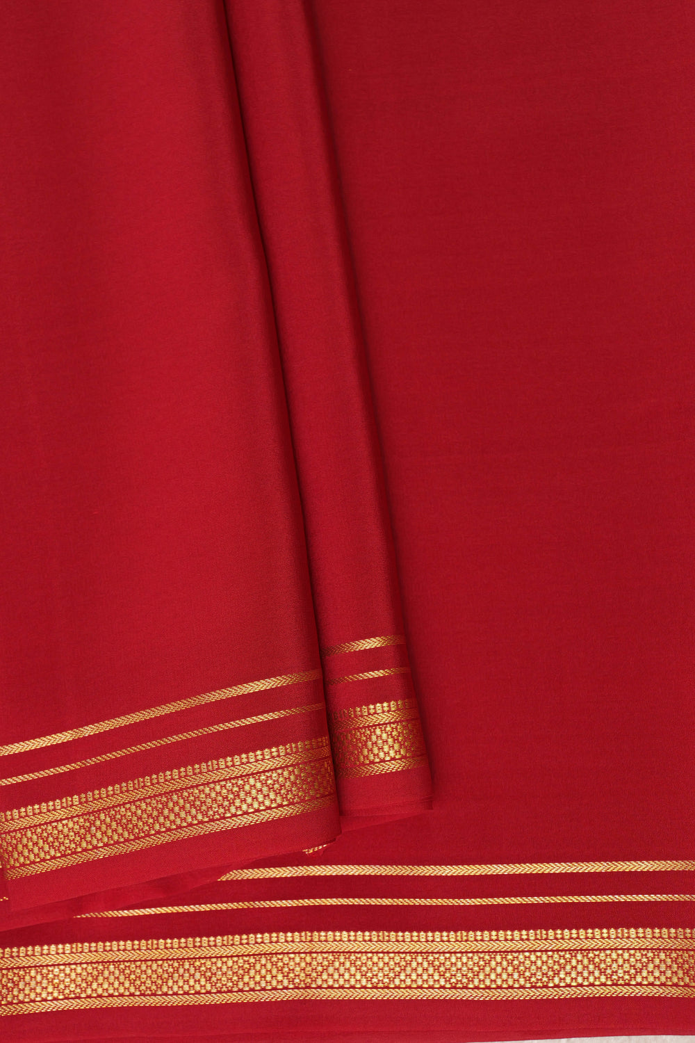 Red Mysore silk saree with gold stripes